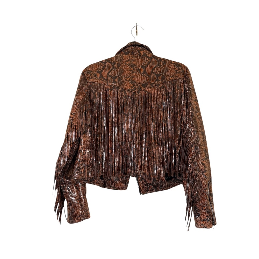 BlankNYC Vegan Leather Snake Skin Print Fringe Sleeves Moto Jacket size M - Picture 2 of 9